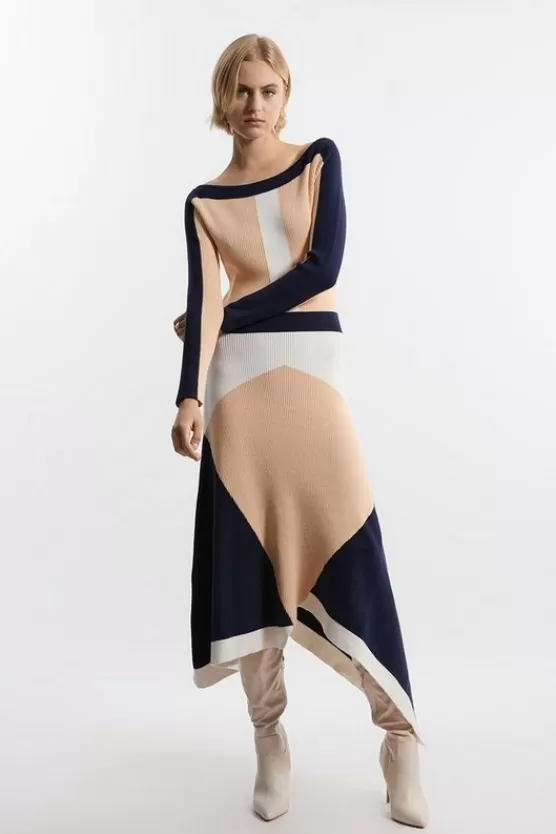Flash Sale Karen Millen Tall Viscose Blend Asymmetric Color Block Dress neutral