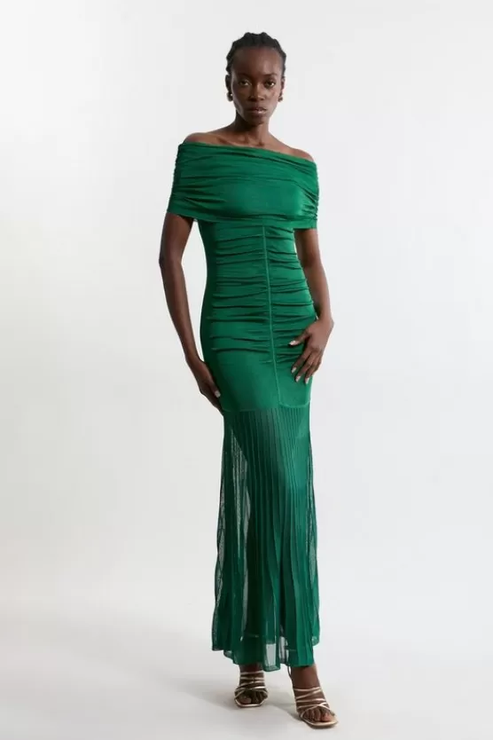 Store Karen Millen Tall Viscose Blend Slinky Sheer Knit Off The Shoulder Maxi Dress green