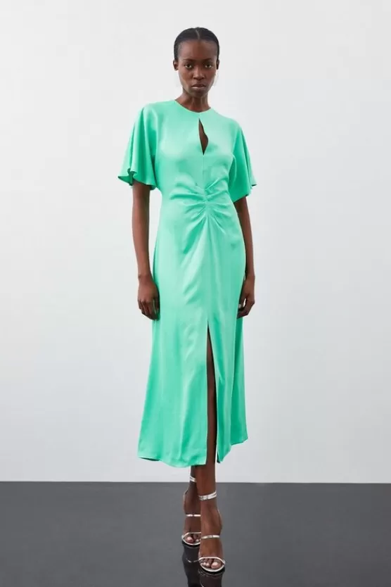 Online Karen Millen Tall Viscose Satin Batwing Midi Dress green