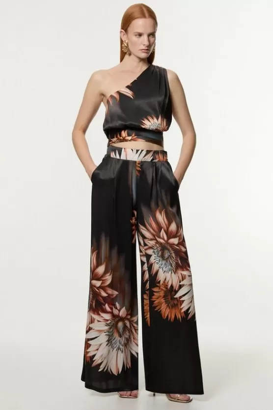 Store Karen Millen Tall Viscose Satin Printed Wide Leg Woven Pants floral