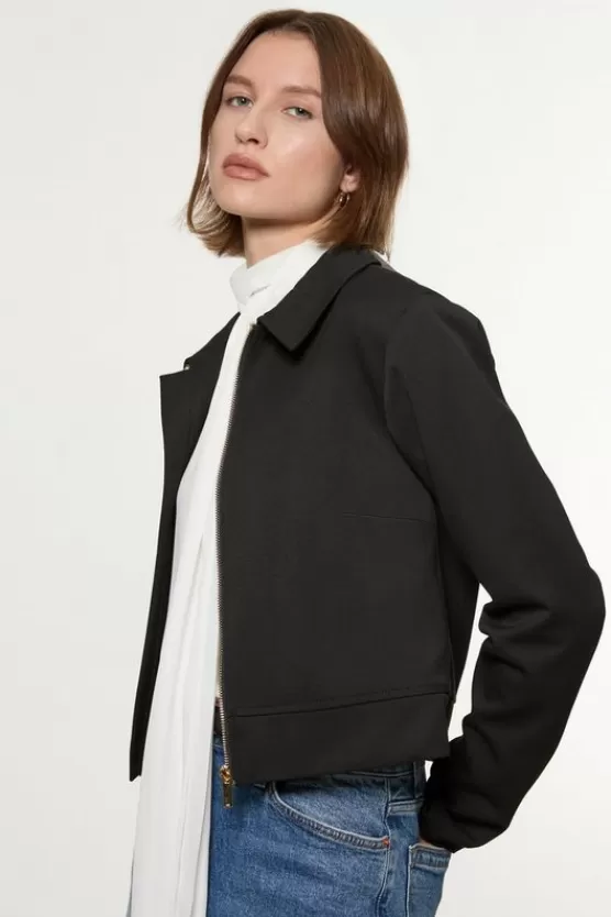 Flash Sale Karen Millen Technical Crepe Tailored Metal Zip Detail Jacket black