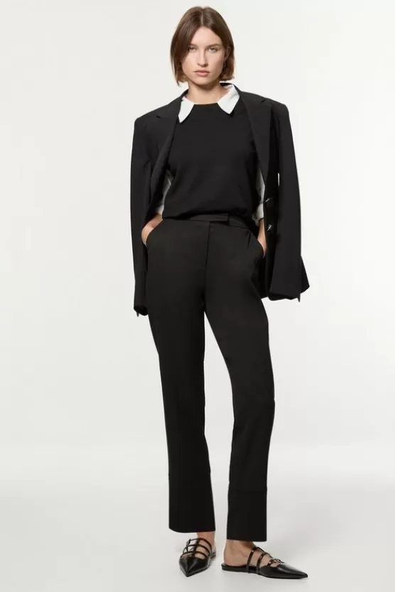 Sale Karen Millen Technical Crepe Tailored Straight Turn Up Hem Pants black