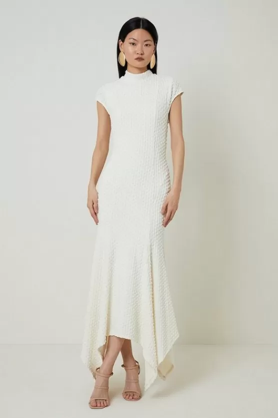 Store Karen Millen Textured Jersey Dramatic Hem Maxi Dress ivory