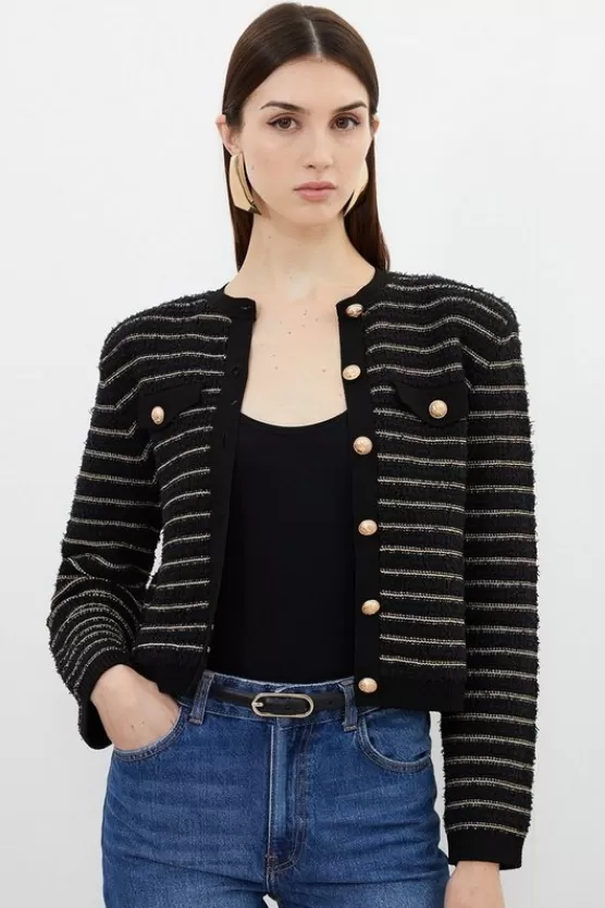 Best Karen Millen Textured Military Trim Knit Jacket black