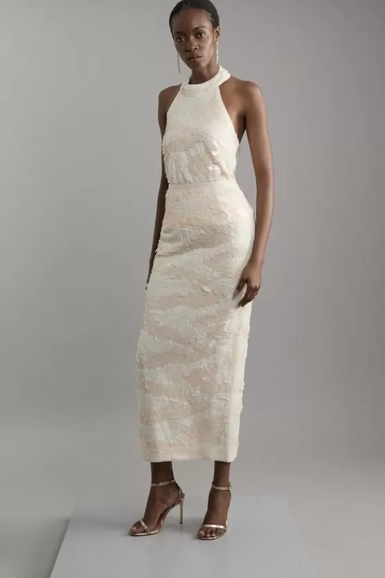 New Karen Millen Textured Sequin Woven Co-ord blush