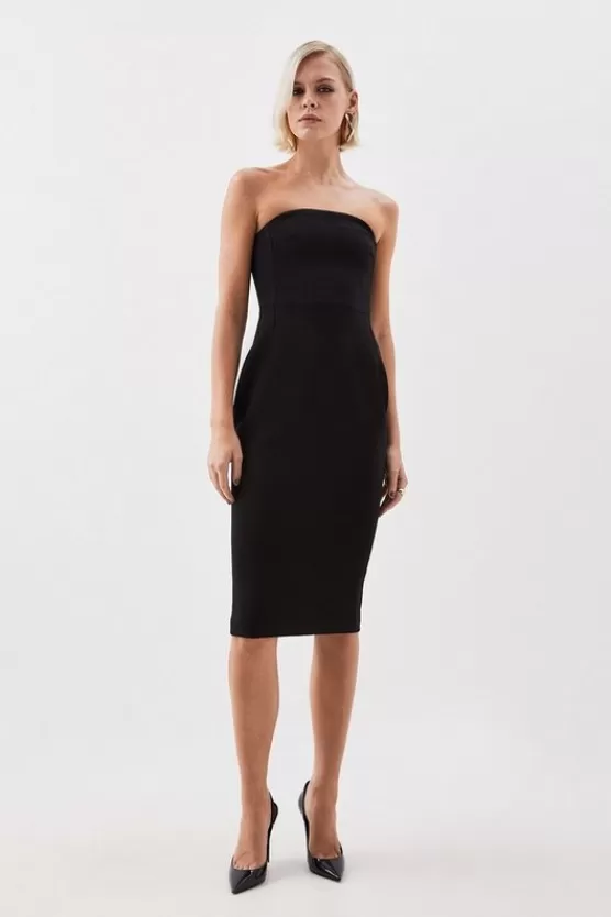 Clearance Karen Millen The Founder Compact Stretch Viscose Bandeau Pencil Midi Dress & Jacket Set ivory