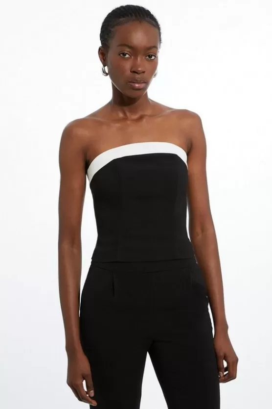 Discount Karen Millen The Founder Petite Compact Stretch Viscose Contrast Detail Co-ord black