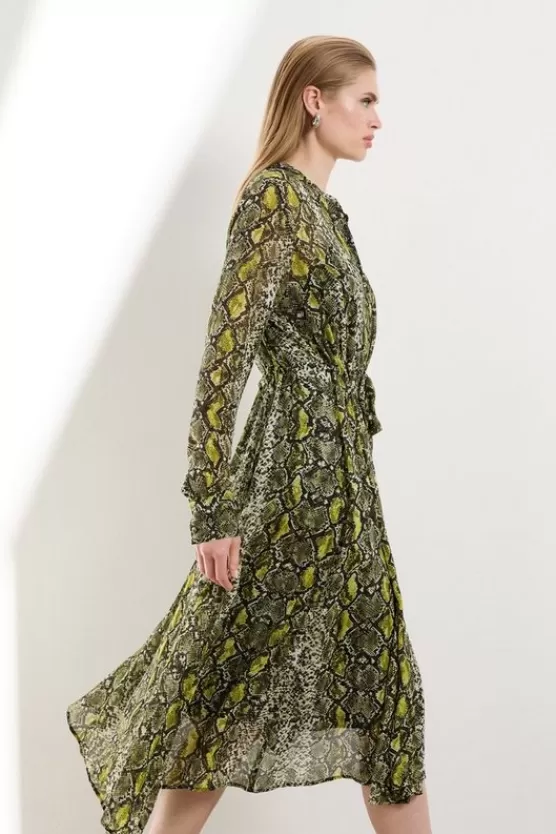 Fashion Karen Millen The Founder Petite Print Viscose Georgette Woven Midi Dress snake