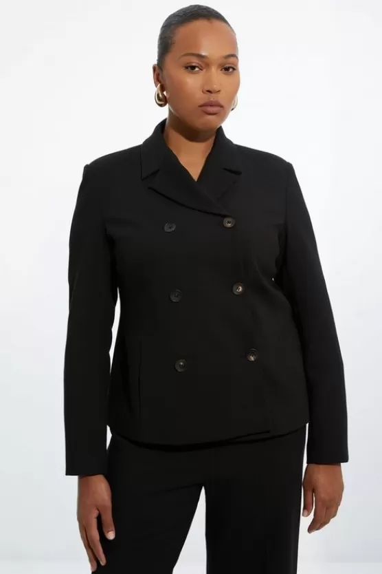 Sale Karen Millen The Founder Plus Size Compact Stretch Double Breasted Blazer black