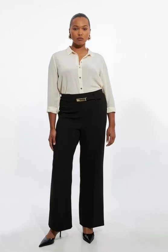 Best Karen Millen The Founder Plus Size Compact Stretch High Waisted Belted Straight Leg Pants black