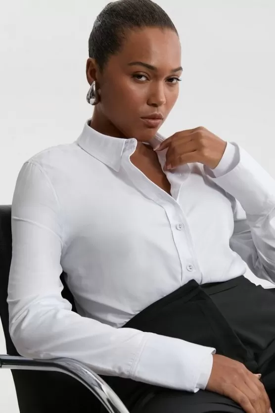 Shop Karen Millen The Founder Plus Size Cotton Woven Buttoned Shirt white