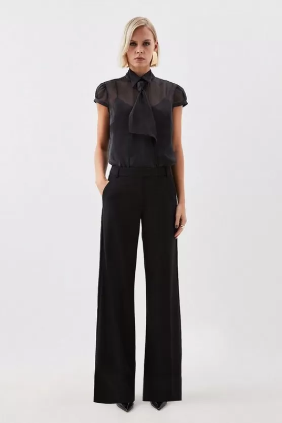 Sale Karen Millen The Founder Premium Twill Tie Waist Detail Blazer & Trouser Set ivory