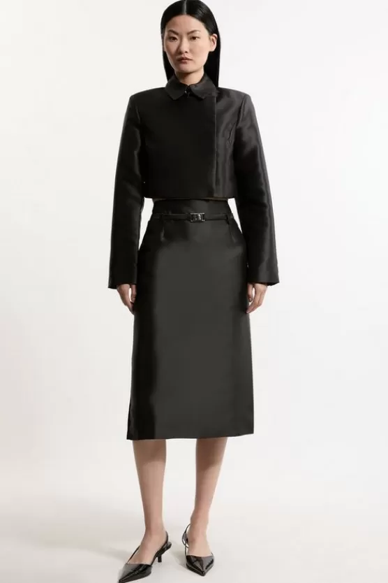 Store Karen Millen The Founder Satin Twill Belted Tailored Midi Skirt black