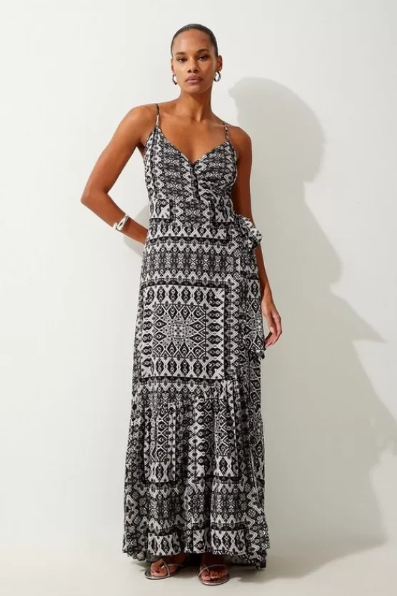 Best Sale Karen Millen Tile Print Spun Viscose Beach Dress mono