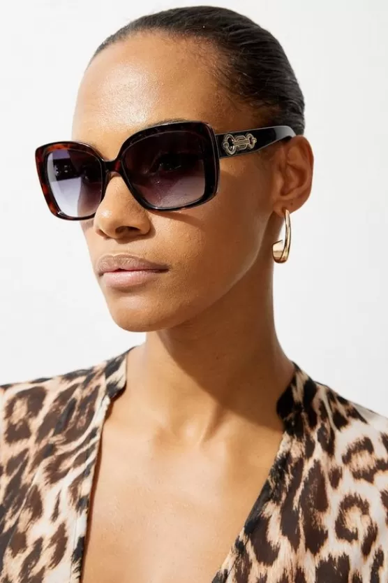 Flash Sale Karen Millen Tortoise Gold Detail Sunglasses darkbrown