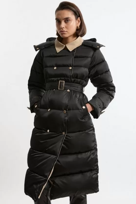 Hot Karen Millen Trench Details Padded Puffer Coat black