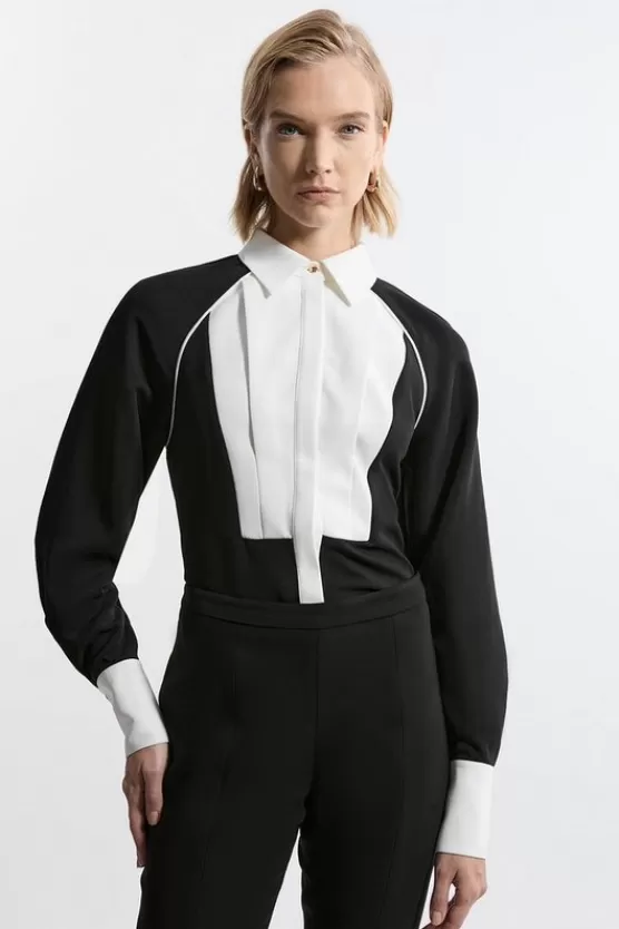 Fashion Karen Millen Twill Contrast Collar Woven Shirt mono