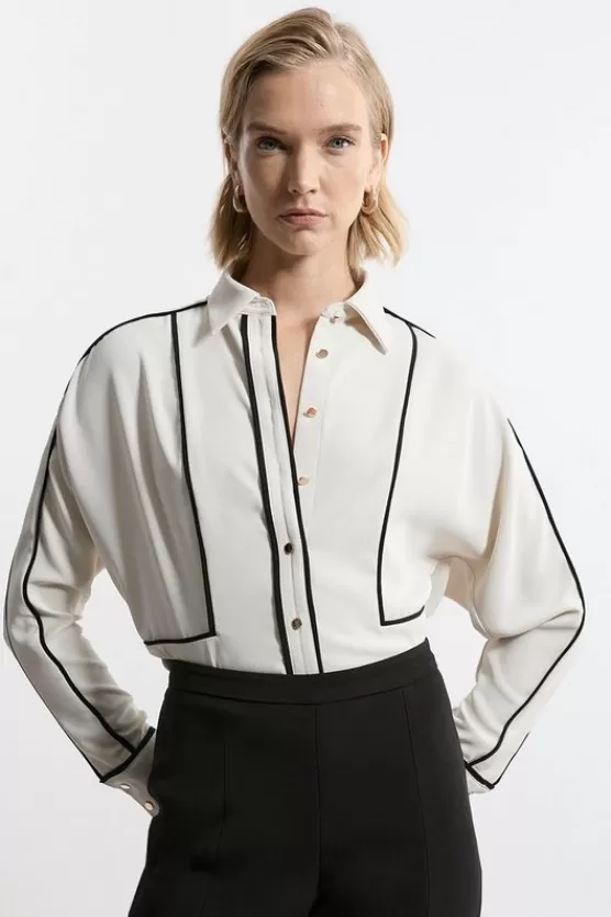 Outlet Karen Millen Twill Contrast Piping Woven Shirt neutral