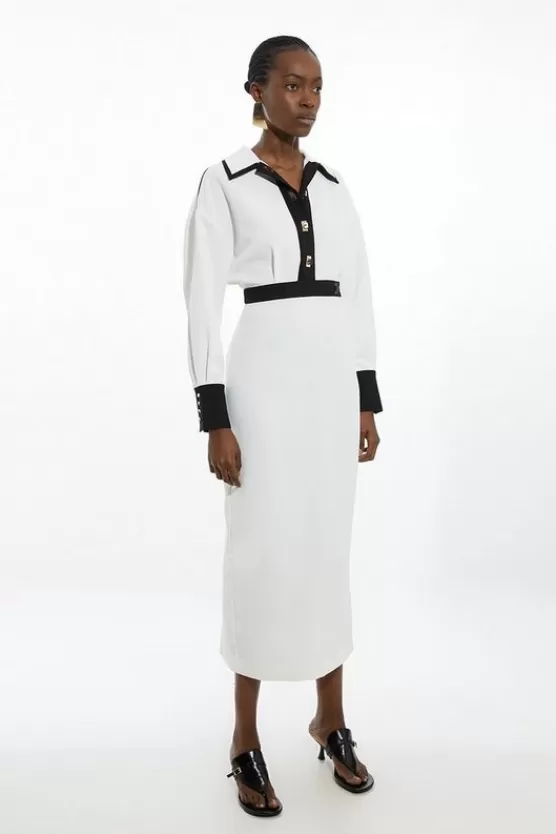 Store Karen Millen Twill Contrast Woven Midi Dress white