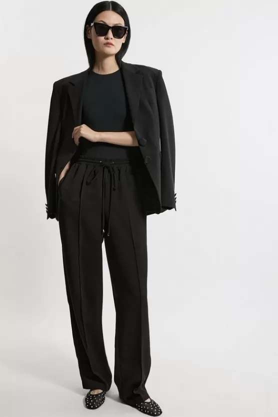 Fashion Karen Millen Twill Tie Waist Woven Straight Leg Pants black