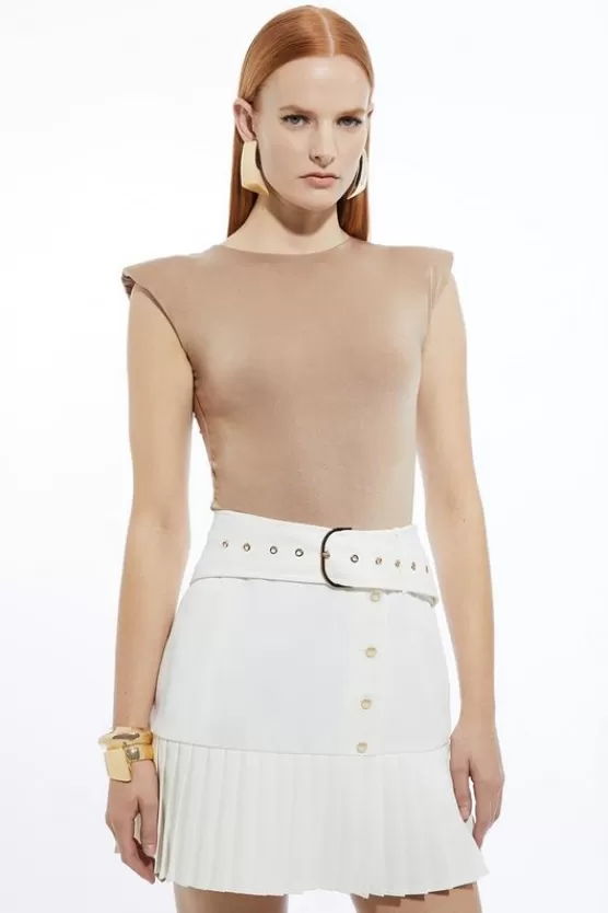 Online Karen Millen Twill Woven Belt Detail Pleated Mini Skirt ivory