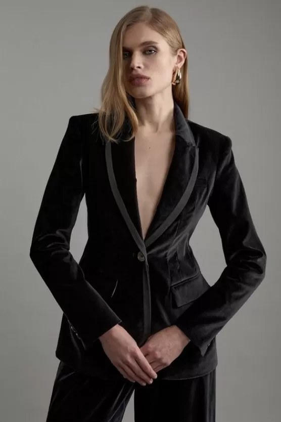 Discount Karen Millen Velvet Groisgrain Tailored Blazer black