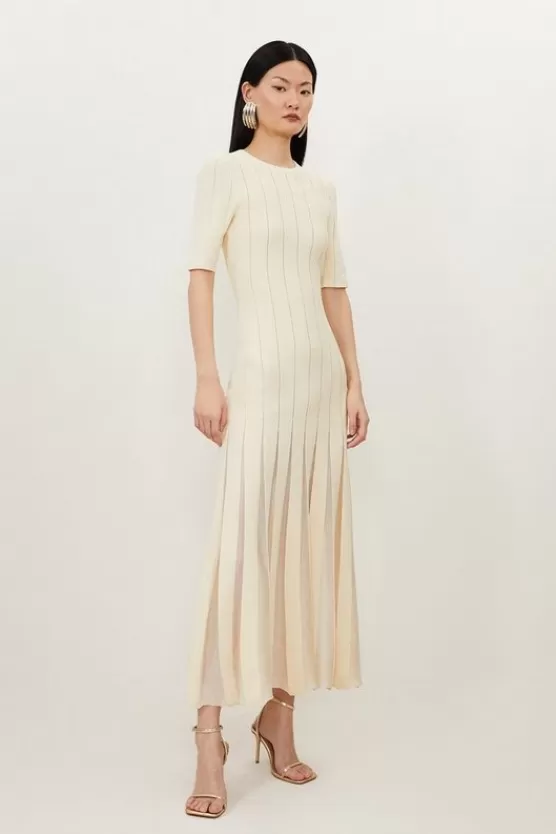 Store Karen Millen Viscose Blend Filament Full Skirt Knit Midi Dress ivory