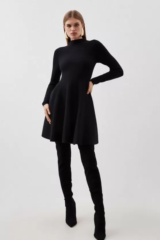 Fashion Karen Millen Viscose Blend Full Circle Knit Mini Dress black