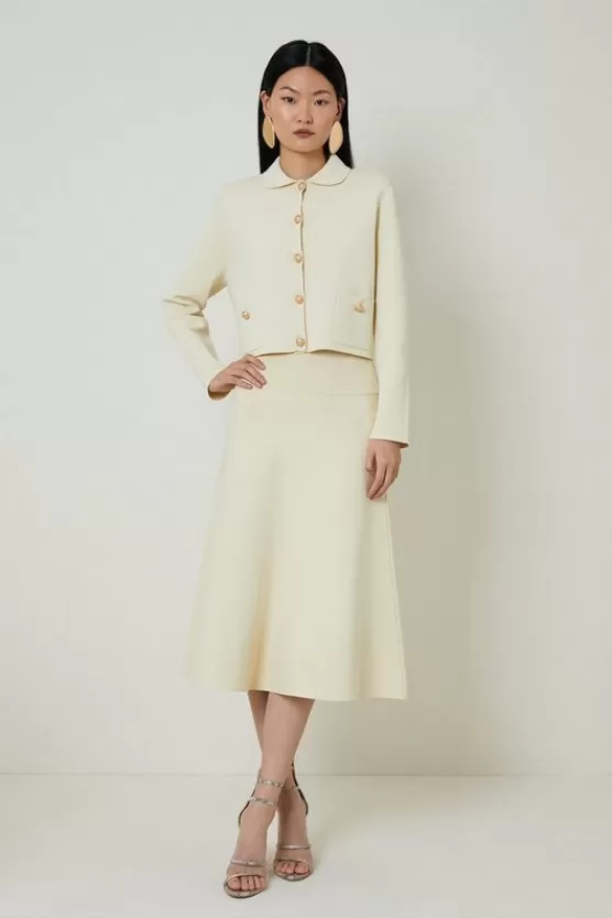 New Karen Millen Viscose Blend Full Milano Co-Ord Set stone