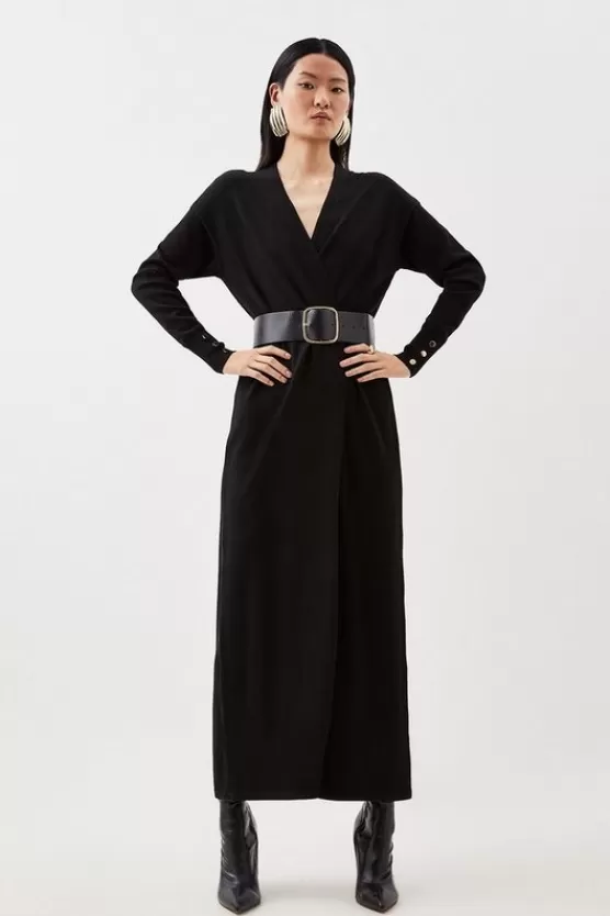 Online Karen Millen Viscose Blend Knit Belted Maxi Cardigan black