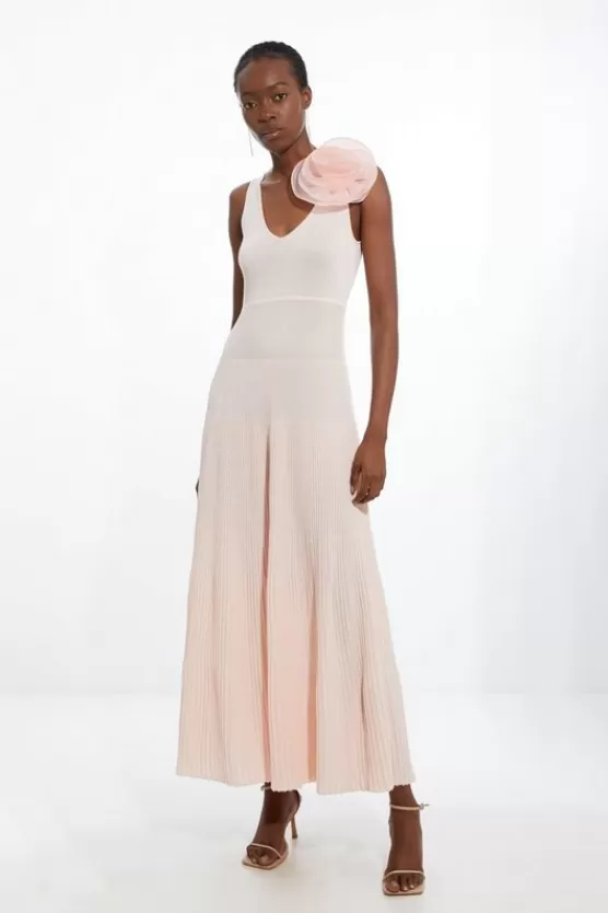 Shop Karen Millen Viscose Blend Knit Corsage Detail Maxi Dress blush