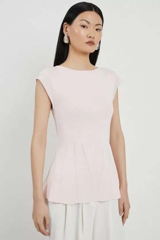 Hot Karen Millen Viscose Blend Knit Peplum Top softpink