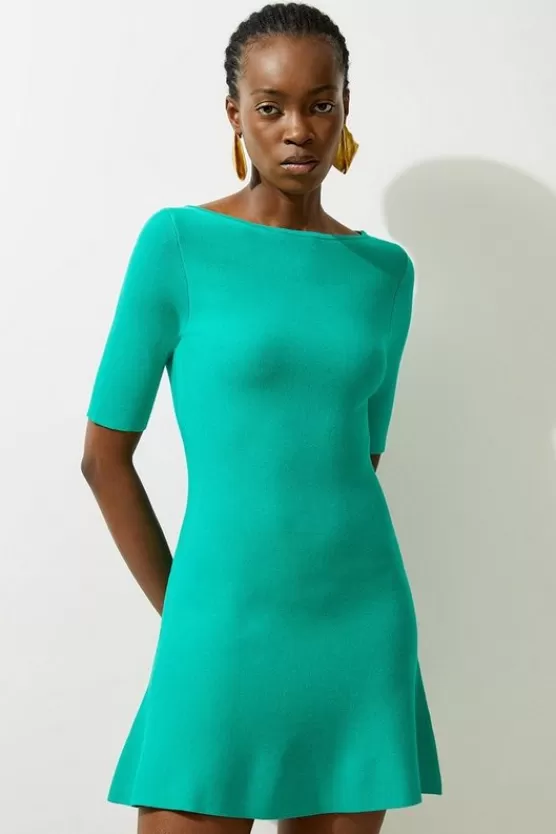 Clearance Karen Millen Viscose Blend Look Knit Flippy Mini Dress green