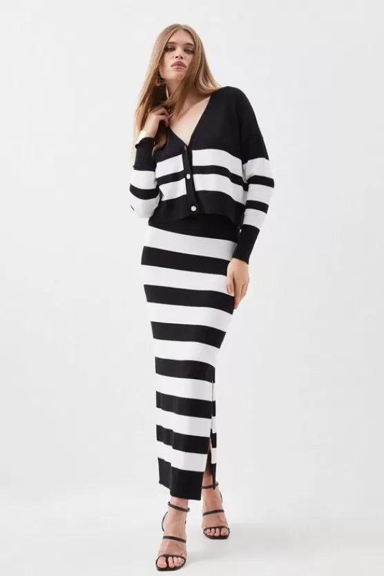 Sale Karen Millen Viscose Blend Relaxed Cardi Co-Ord stripe