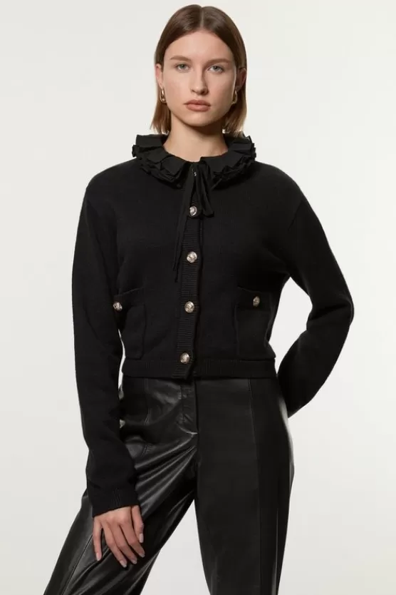 Best Sale Karen Millen Viscose Blend Removable Collar Knit Cardi black