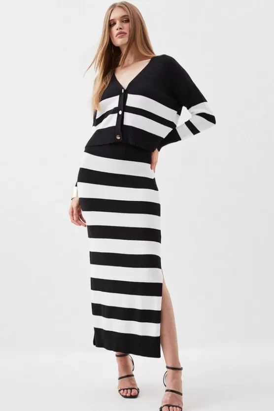 Best Karen Millen Viscose Blend Stripe Knit Midaxi Skirt Co-Ord mono