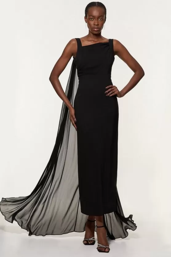 Store Karen Millen Viscose Cady Backless Bodycon Maxi Dress With Detachable Viscose Georgette Cape black