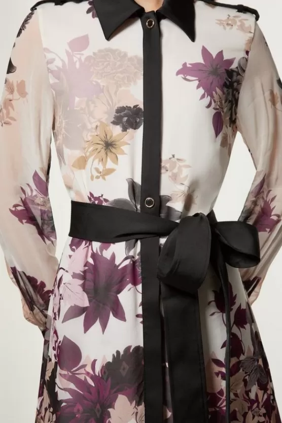 Clearance Karen Millen Viscose Georgette Border Print Woven Midi Shirt Dress neutral