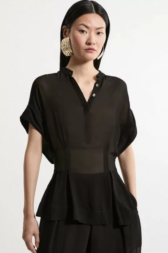 Outlet Karen Millen Viscose Georgette Pintuck Woven Blouse black