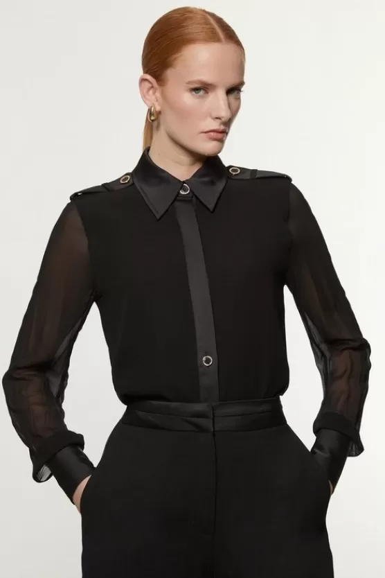 Discount Karen Millen Viscose Georgette Woven Shirt black