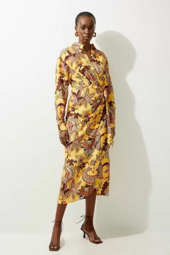 Store Karen Millen Viscose Linen Woven Shirt Midi Dress floral