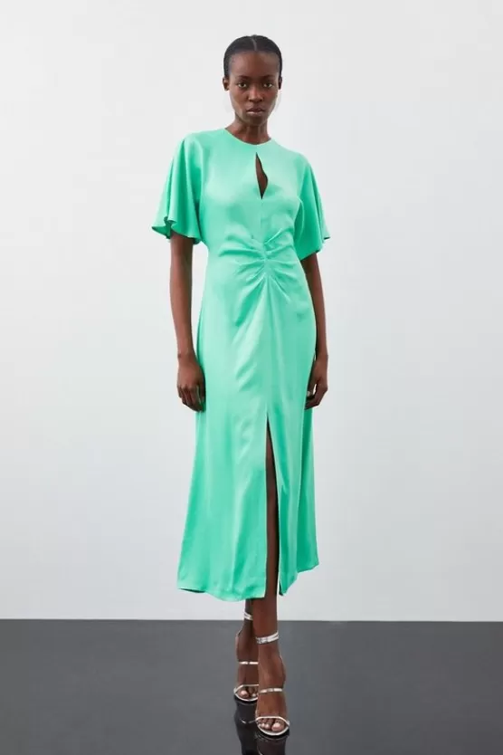 Clearance Karen Millen Viscose Satin Batwing Midi Dress green