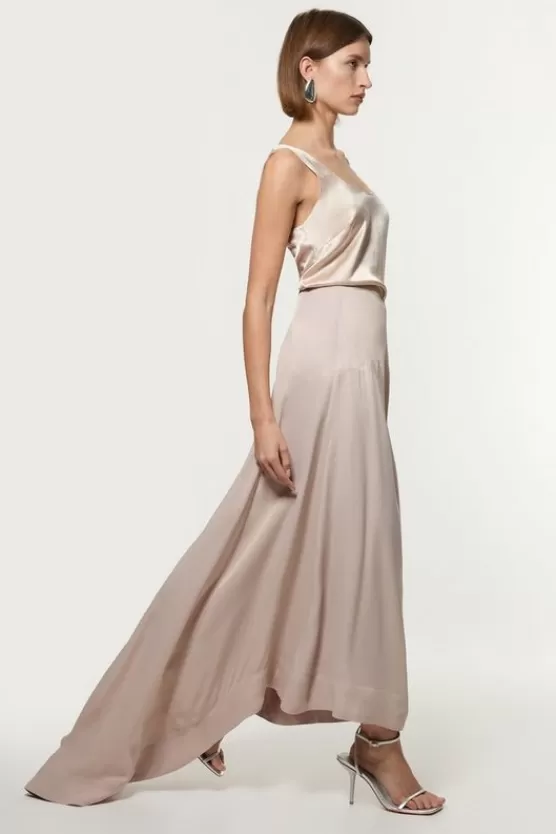 Sale Karen Millen Viscose Satin Panelled Train Maxi Skirt silver