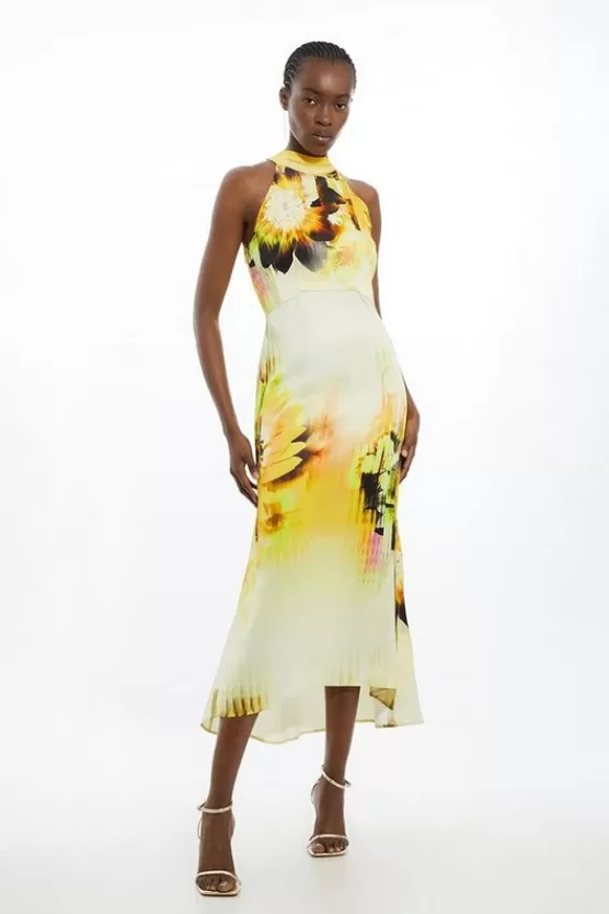 Outlet Karen Millen Viscose Satin Tie Dye Halter Midi Dress floral