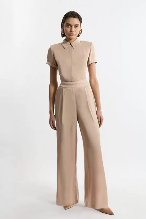 Best Sale Karen Millen Viscose Satin Wide Leg Pants champagne
