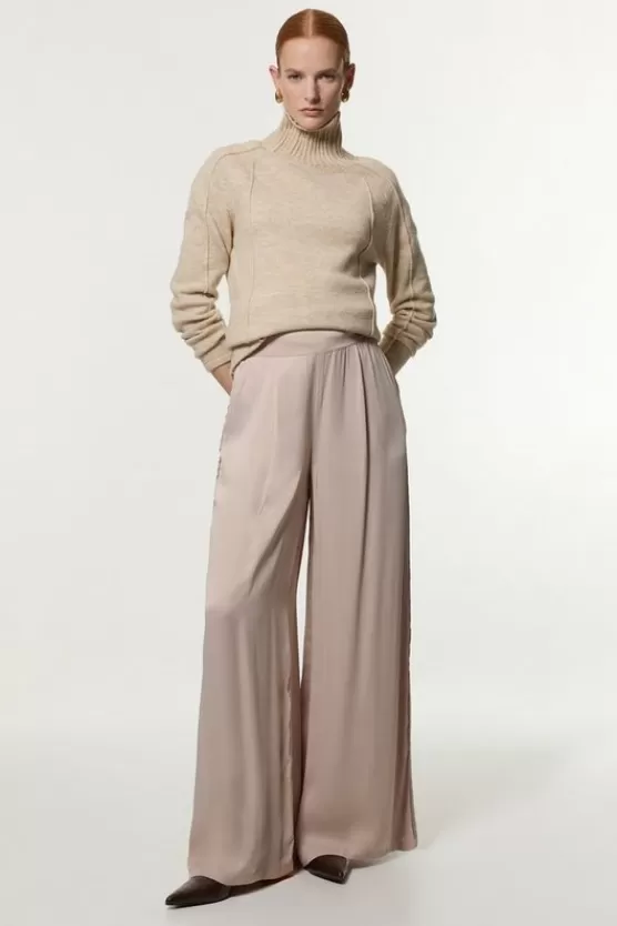 Shop Karen Millen Viscose Satin Wide Leg Woven Pants silver
