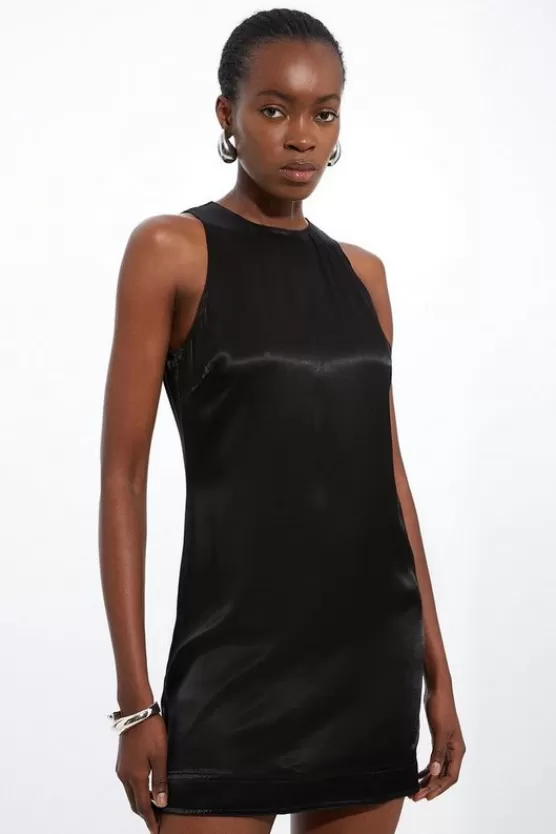 Outlet Karen Millen Viscose Satin Woven Sleeveless Mini Dress black