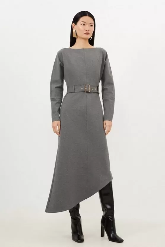 Best Karen Millen Waterfall Hem Belted Ponte Jersey Maxi Dress charcoal