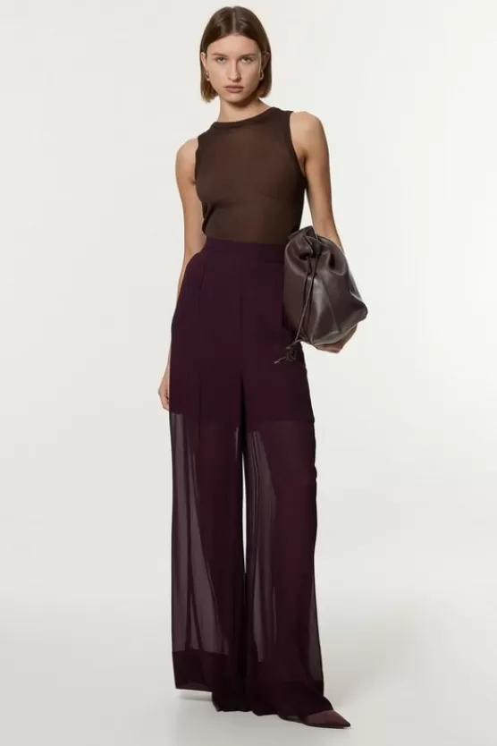 Fashion Karen Millen Wide Leg Viscose Georgette Woven Pants midnightpurple