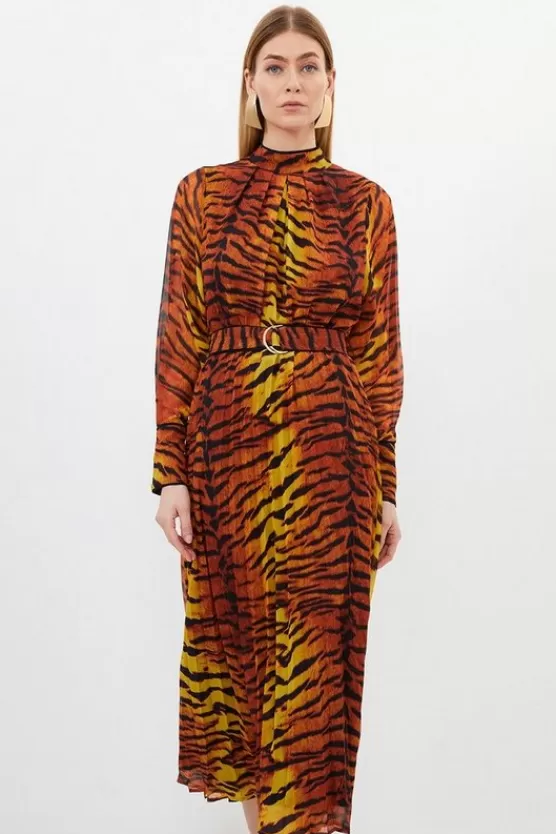 Cheap Karen Millen Wild Tiger Printed Georgette Woven Midi Dress orange